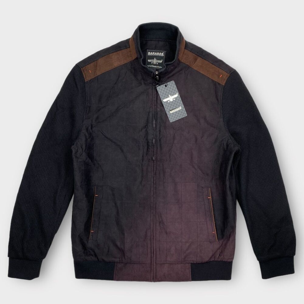 Barabas Bomber Jacket Mens Extra Large Quilted Wool Blend Zip Knit Sleeve Black